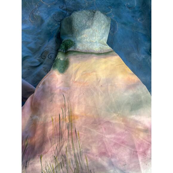 Hand-Painted One of a kind Strapless Beaded Sunset Ombre Gown -Art Couture Sz 6 - Picture 10 of 16